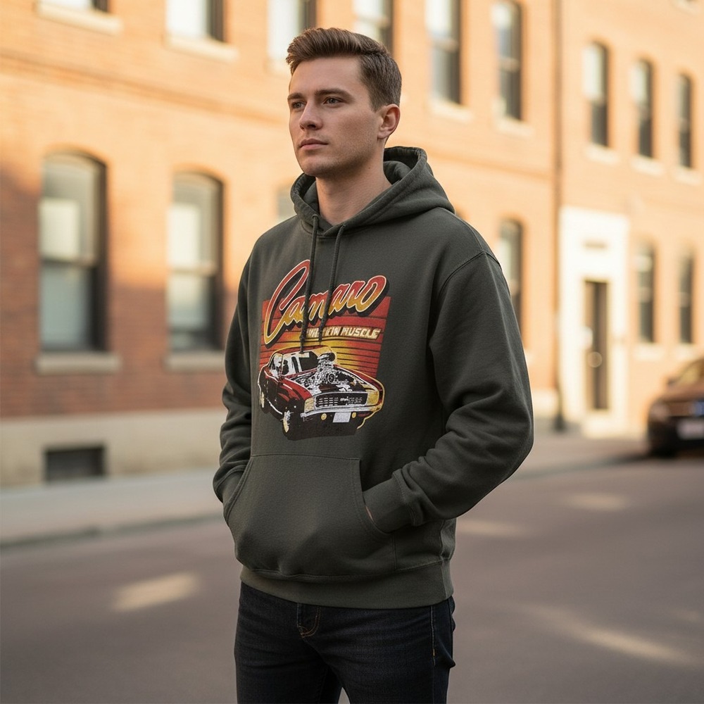 Camaro American  Graphic Hoodie Men's Small Charcoal Gray Officially Licensed GM